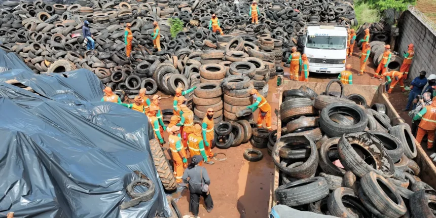 Descaso: Força-tarefa contra a dengue recolhe 15 mil pneus em terreno particular do Riacho Fundo II